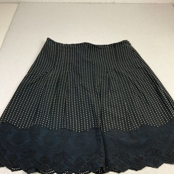 Ann Taylor Cotton A-Line Skirt Polka Dot Side Zip Knee Length Eyelet Hem Size 6 - Picture 2 of 12
